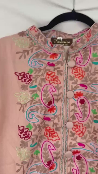 Pashmina hand embroidered |Aari needle work Jacket | Kashmir Artwear | Pashmina | black  Size 38