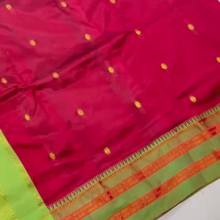 Special Sale !!!|Original Narayan Peth 100% pure silk Saree from Yeola - Maroon with Parrot green border|Fall Pico Tassels done