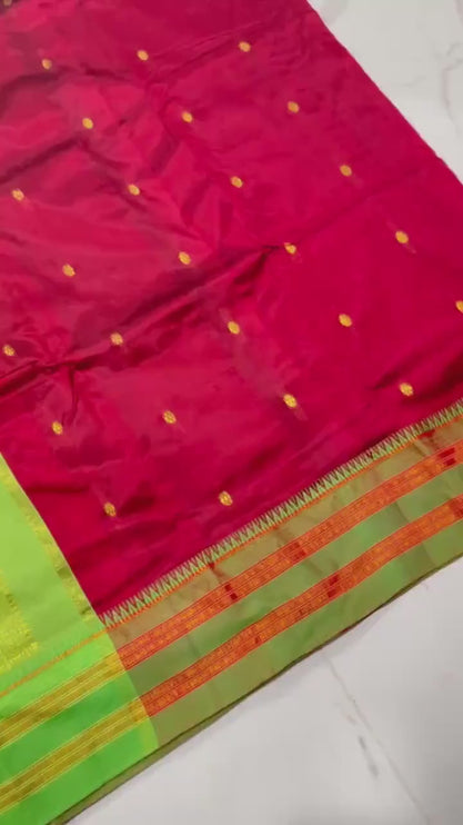 Special Sale !!!|Original Narayan Peth 100% pure silk Saree from Yeola - Maroon with Parrot green border|Fall Pico Tassels done