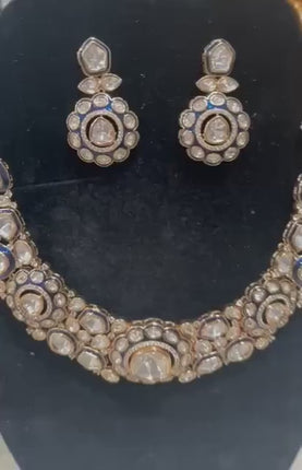 Real Royal Mossonite /Pachi Kundan/Sapphire setting/ Handmade Necklace Set | Made with High-quality/wedding Collection