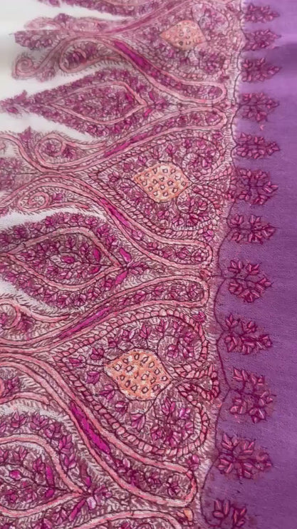 Premium Pashmina Shawl with Intricate hand sozni hand embroidery border| Very Soft| | off white