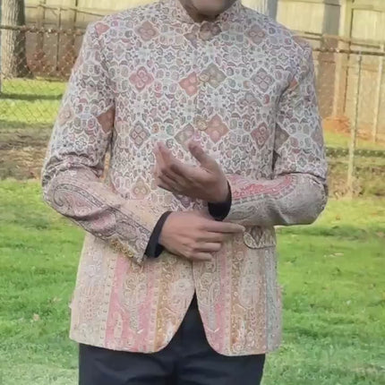 Mens Kani Pashmina Jamawar Jodhpuri style Jacket, Woven Paisley, Mandarin Collar size 40