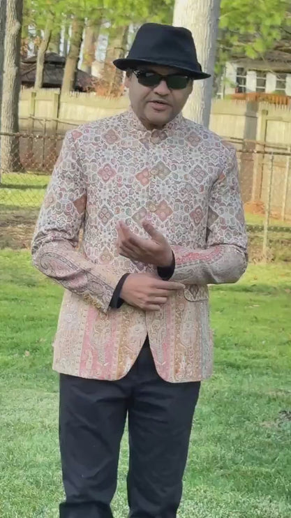 Mens Kani Pashmina Jamawar Jodhpuri style Jacket, Woven Paisley, Mandarin Collar size 40