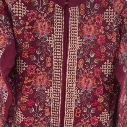 Aan Silk House Original winter collection | 3 pcs Kashmiri woolen set| Datk Maroon with all over hand sozni | size 40