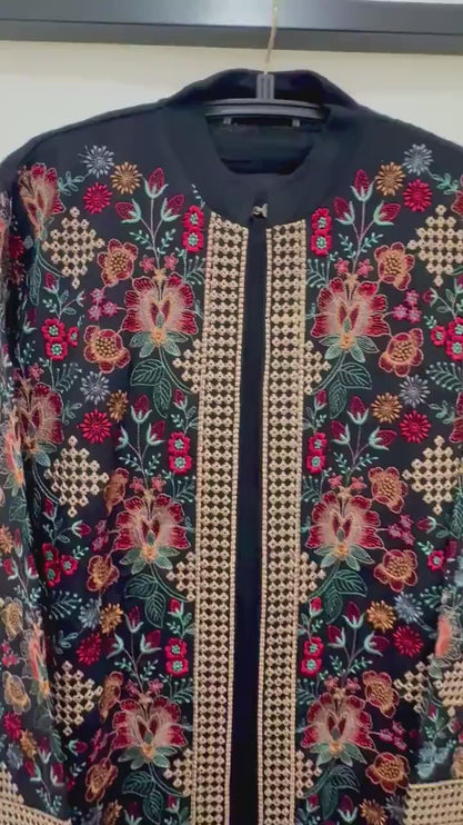 Aan Dilk House Original winter collection | 3 pcs Kashmiri woolen set| black with all over hand sozni | size 40