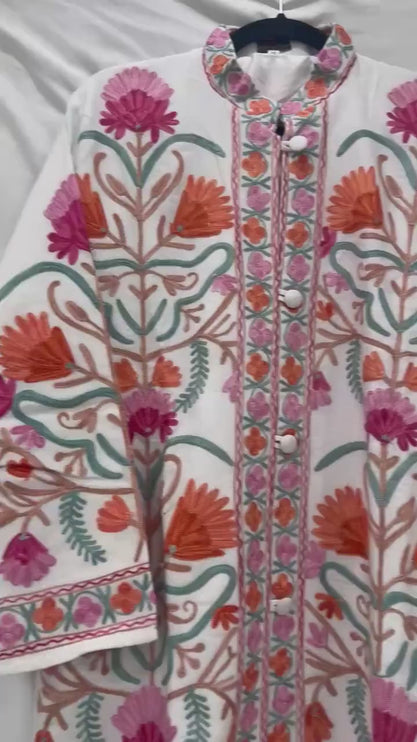 Luxury Kani/Jamawar Cotton Jacket with Jari | woven Kashmir Artwear | Statement fashion wear | Kashmir Winter Dresses|knee length| size 44