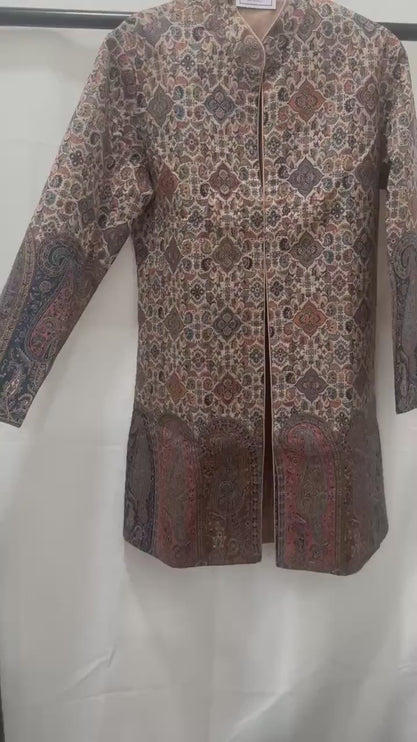 Luxury Kani/Jamawar  Wool Ladies Jacket | woven Kashmir Artwear | Statement fashion wear | All season fashion|short length|sizes 44-50