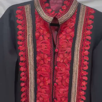 Hand made Sozni, Tila(resham),  Aari - fusion designer Pashmina Wool winter  Jacket – Kashmir Artwear|  Size 46