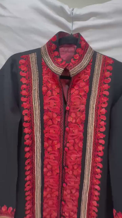 Hand made Sozni, Tila(resham),  Aari - fusion designer Pashmina Wool winter  Jacket – Kashmir Artwear|  Size 46