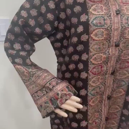 Luxury Kani/Jamawar  Woolen Jacket with Jari | woven Kashmir Artwear | Statement fashion wear | Kashmir Winter Dresses|knee length| size 45