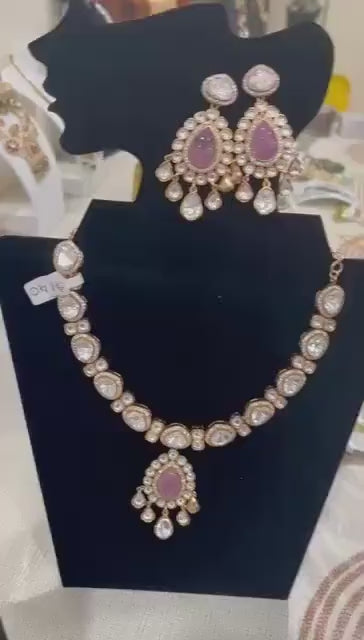 Real Royal Pink/Pink-Doublets/Moissanite/ Kundan setting/ Necklace Set | Made with High-quality Designer set / Bridal Collection