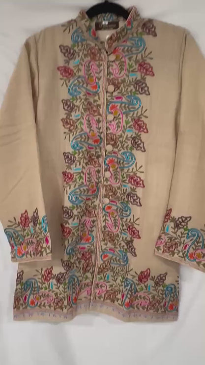 Pashmina hand embroidered |Aari needle work Jacket | Kashmir Artwear | Pashmina | black  Size 36