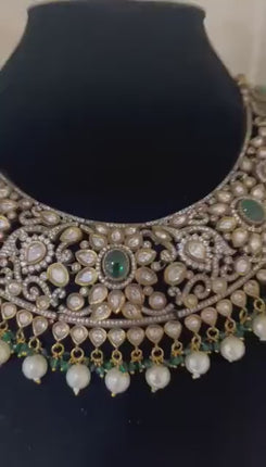 Real Royal/Pachi Kundan/Emeralds -Doublets/Moissanite/ Diamond setting/ Necklace Set | Made with High-quality Designer set / Bridal Collecti