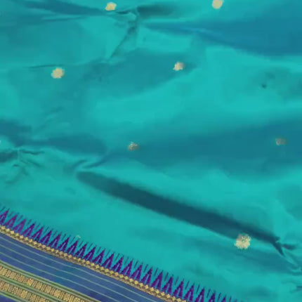 Special Sale !!!|Original Narayan Peth 100% pure silk Saree from Yeola - Seagreen/Rama-Blue border |Fall Pico Tassels done