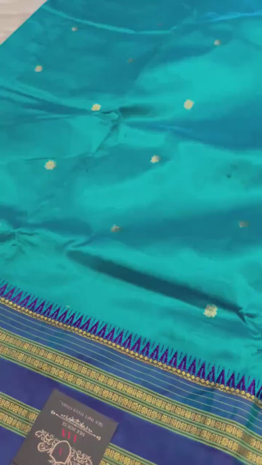 Special Sale !!!|Original Narayan Peth 100% pure silk Saree from Yeola - Seagreen/Rama-Blue border |Fall Pico Tassels done