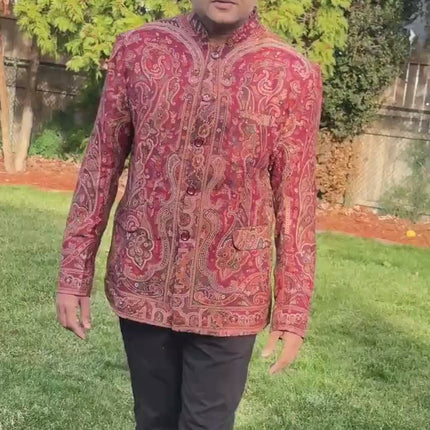 Mens Kani Pashmina Jamawar Jodhpuri style Jacket, Woven Paisley, Mandarin Collar size 44