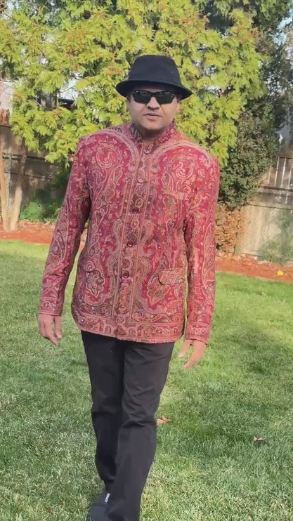 Mens Kani Pashmina Jamawar Jodhpuri style Jacket, Woven Paisley, Mandarin Collar size 44