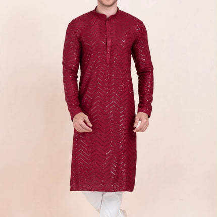 Men's Kurta - Maroon with Sequin Chevron Work - Size 44
