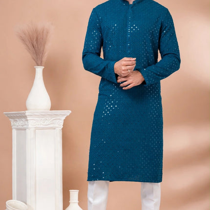 Men's Kurta - Teal with Sequin Work - Size 46