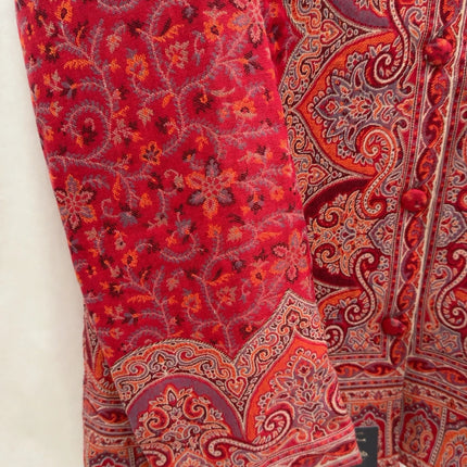 Kani Jamawar women's short winter jacket, red paisley, sleeve detail