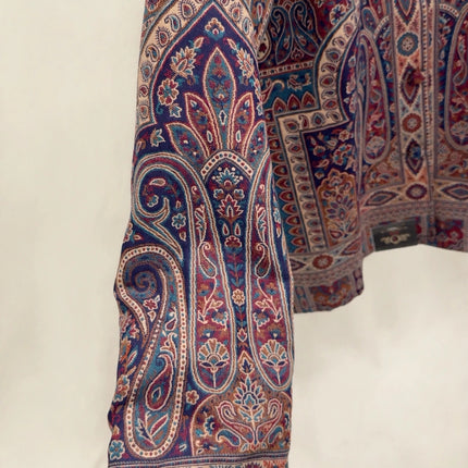 Kani Jamawar women's short winter jacket, navy teal paisley, sleeve detail